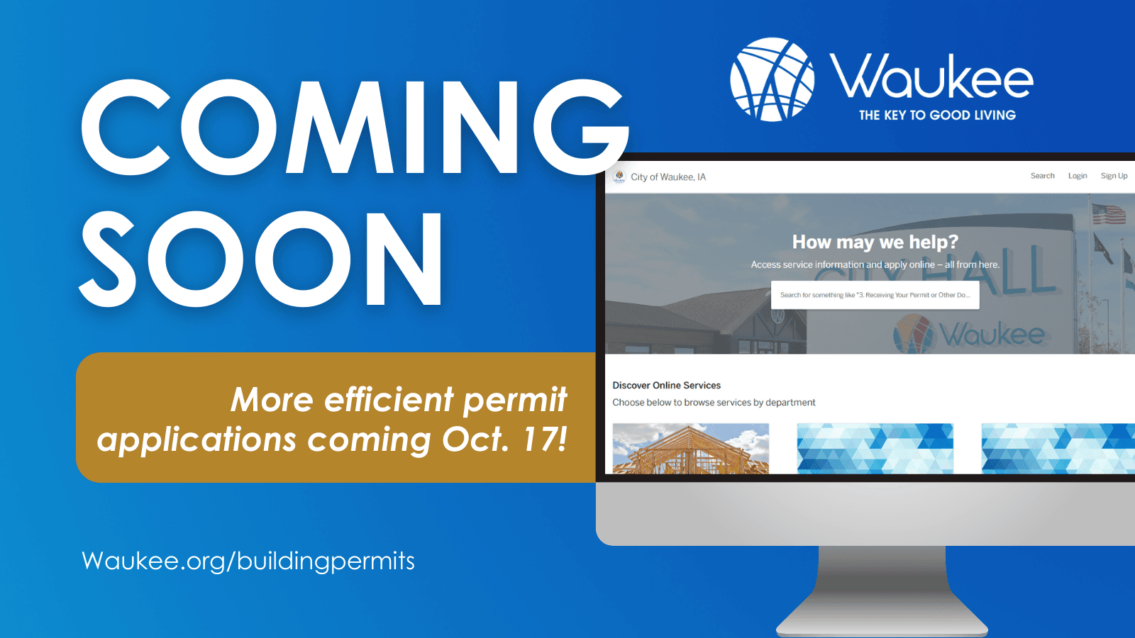 IMage of computer with screenshot of homepage of new permit site