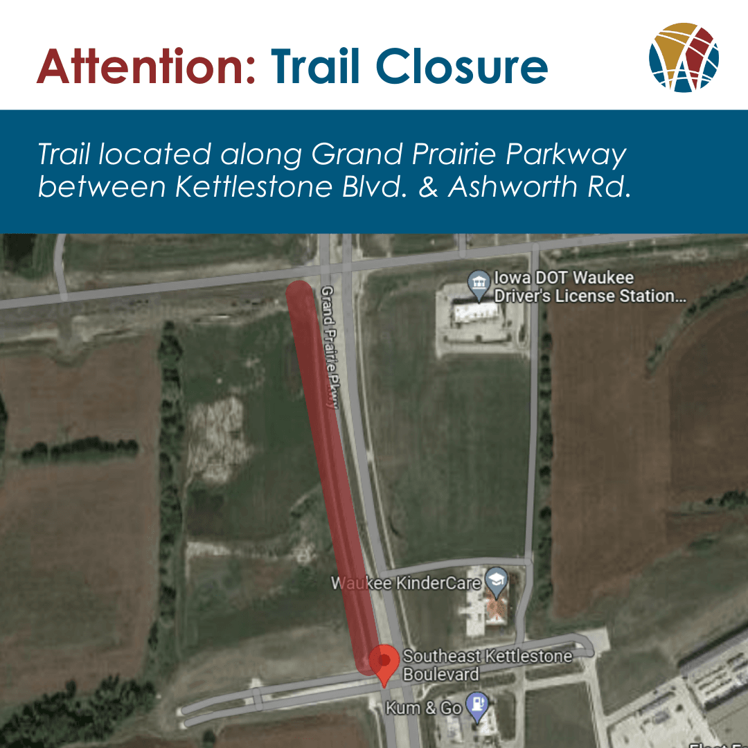 map of roads and trail from grand prairie parkway between Kettlestone and Ashworth