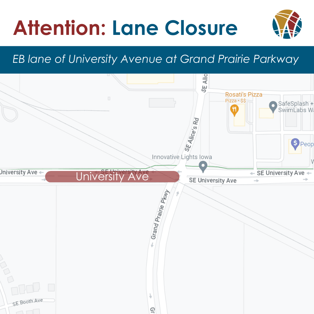 map of intersection of Grand Prairie Parkway and University