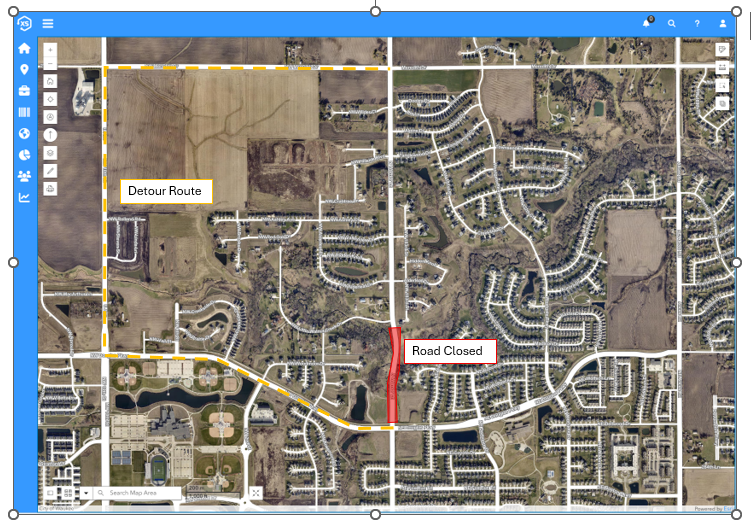 map showing detour route for closure on N Warrior Lane