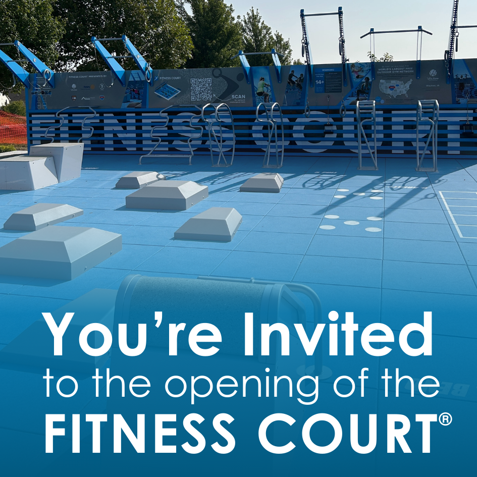 outdoor fitness court with stepping stones and pull up bars and rings over a rubber surfacing