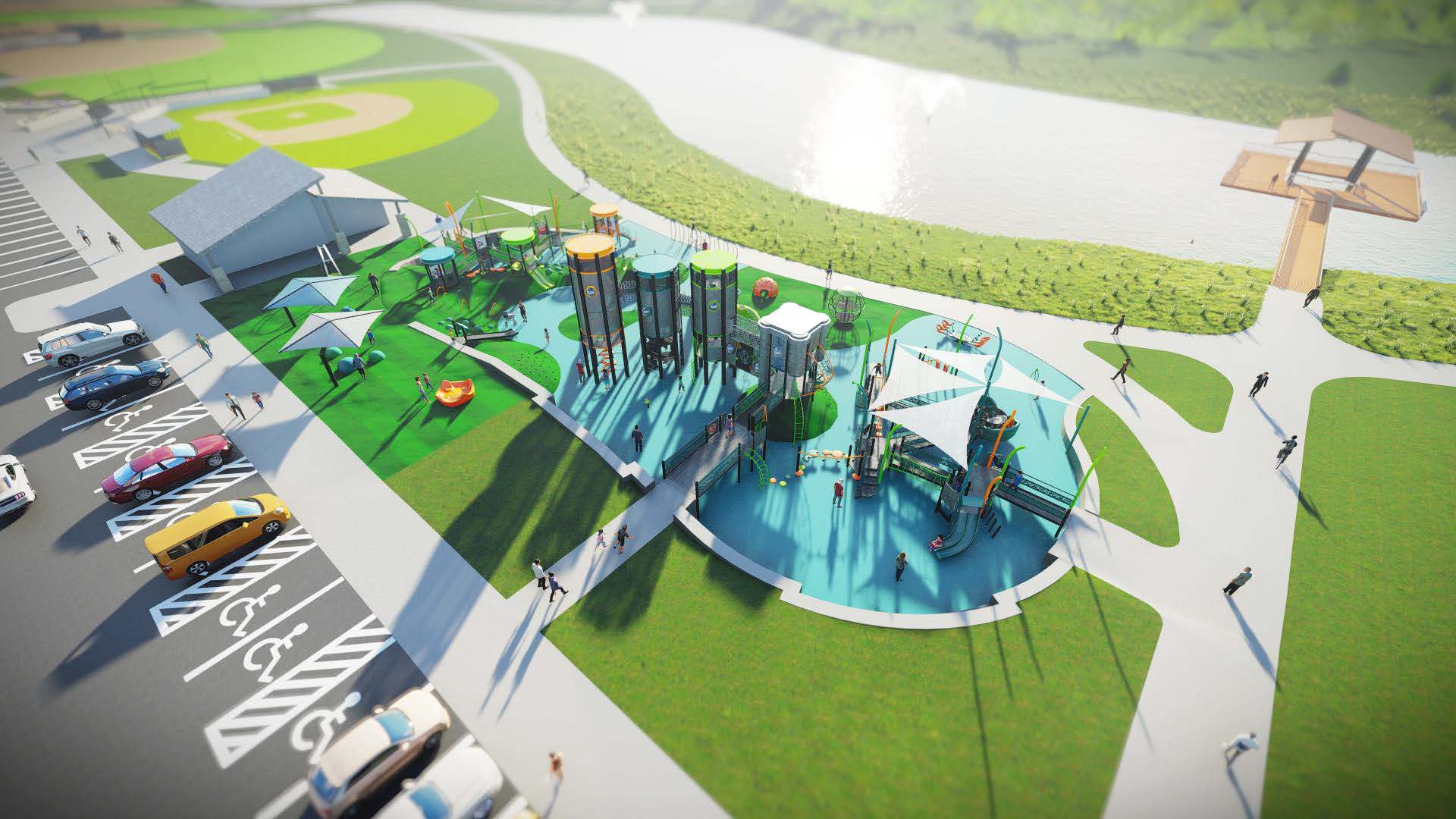 Aerial rendering of the all inclusive playground