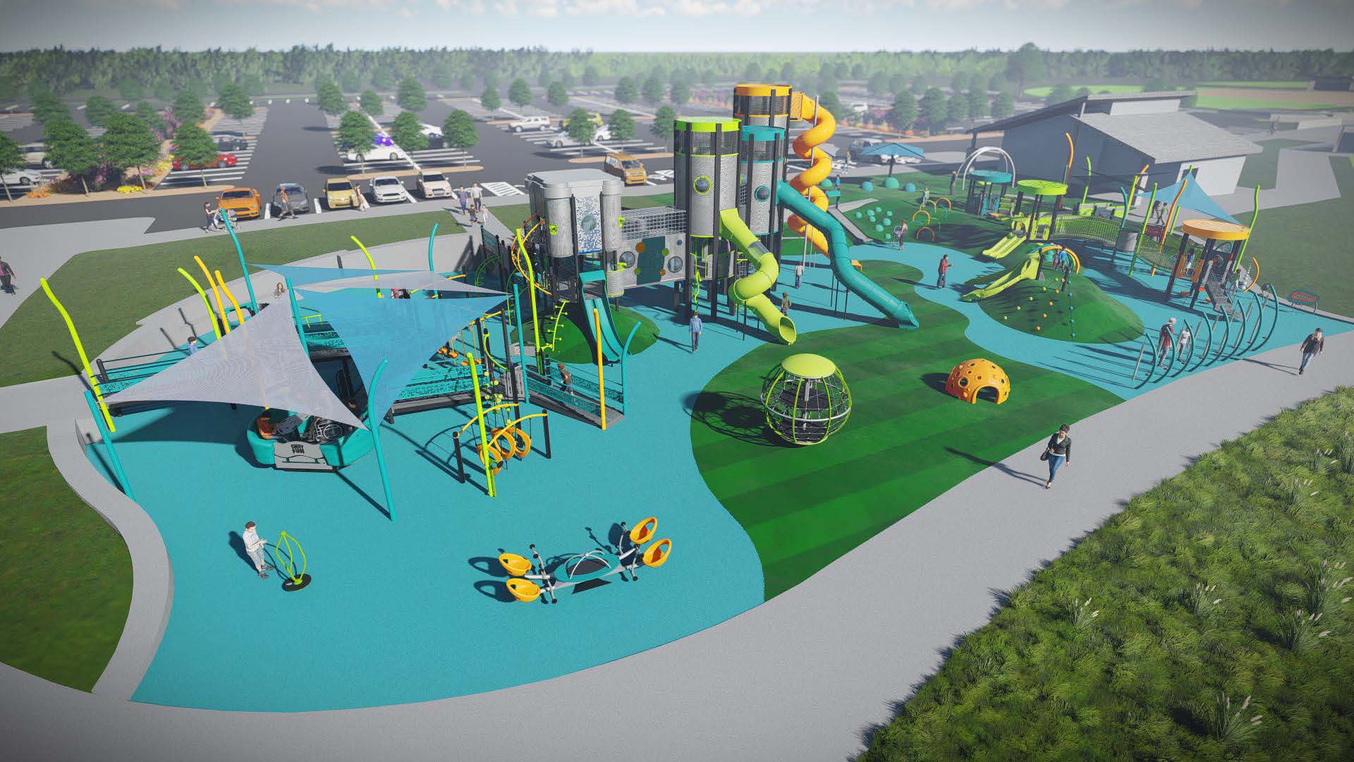 Wide view of the inclusive features of the park