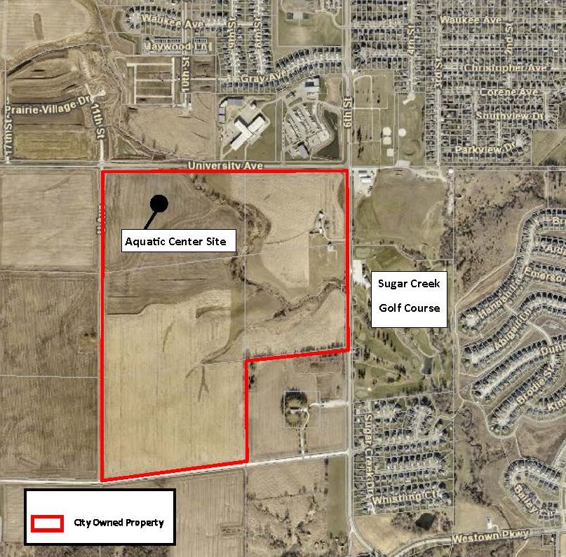 map showing location of proposed aquatic center on city owned land off 6th street and university